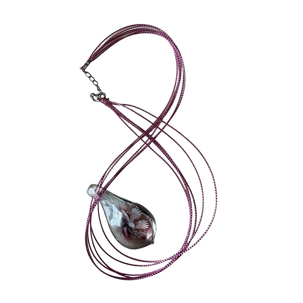 Unbranded Glass Pendant Necklace Women OS Purple Good Floral Teardrop Artisan - Picture 6 of 10
